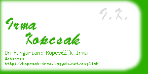 irma kopcsak business card